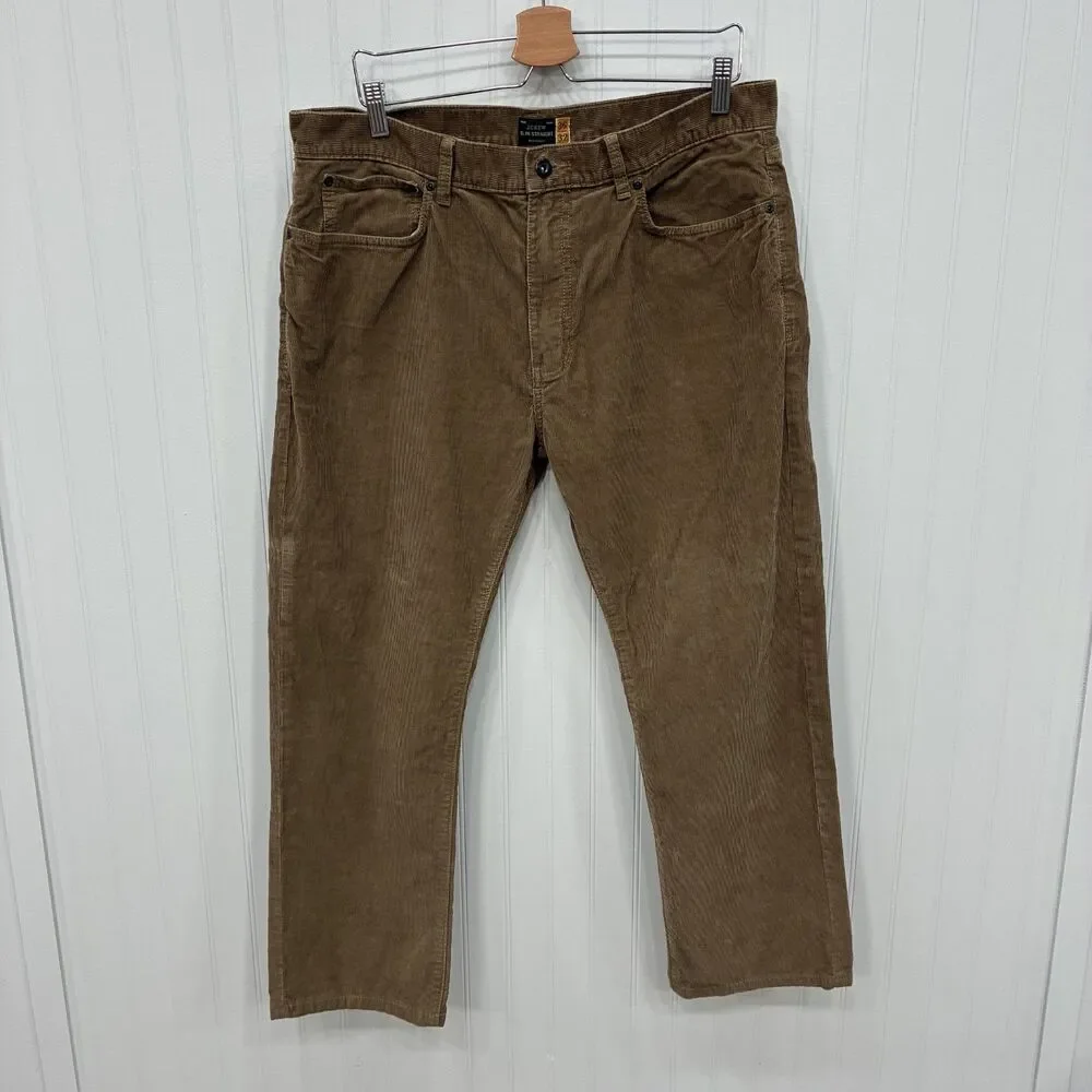 J. Crew Men's W36 x L30 Brown Slim Straight Cotton Flat Front Corduroy Pants